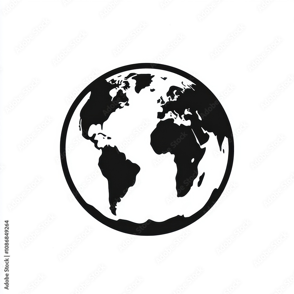 Black and White Illustration of Earth Showing Continents with a Simple Design Perfect for Minimalist Themes and Educational Purposes in Various Applications Black and White Illustration of Earth Showing Continents with a Simple Design Perfect for Minimalist Themes and Educational Purposes in Various Applications