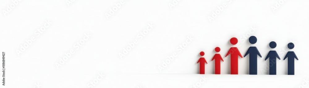 Silhouette figures in red and blue line up against a white background, representing diversity and unity. Silhouette figures in red and blue line up against a white background, representing diversity and unity.