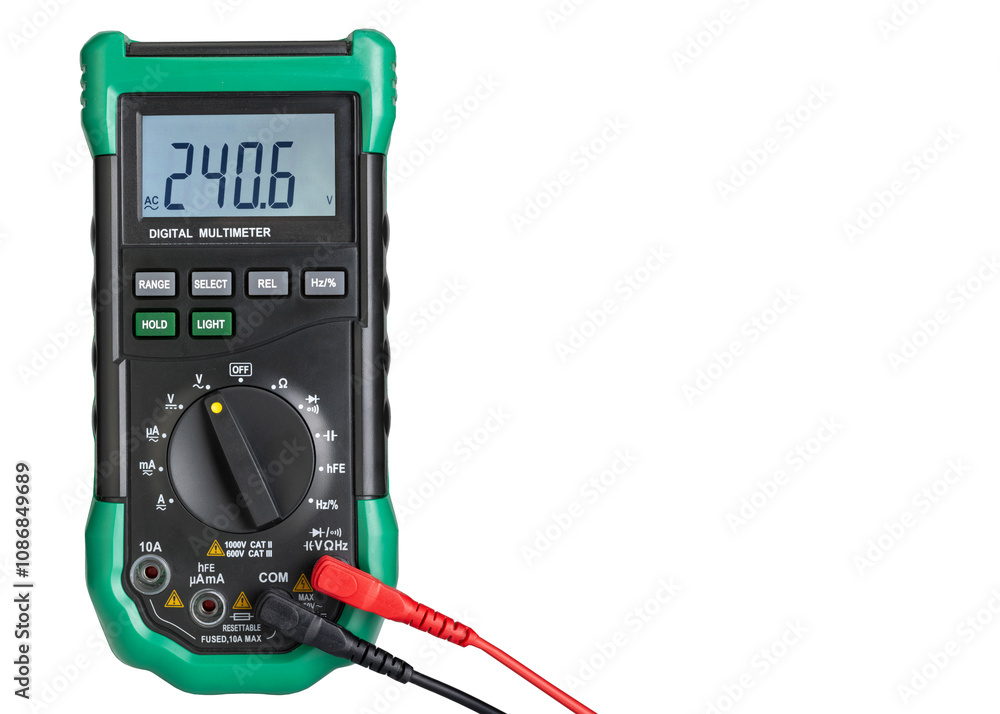Front View of Digital Multimeter with Probes Front View of Digital Multimeter with Probes