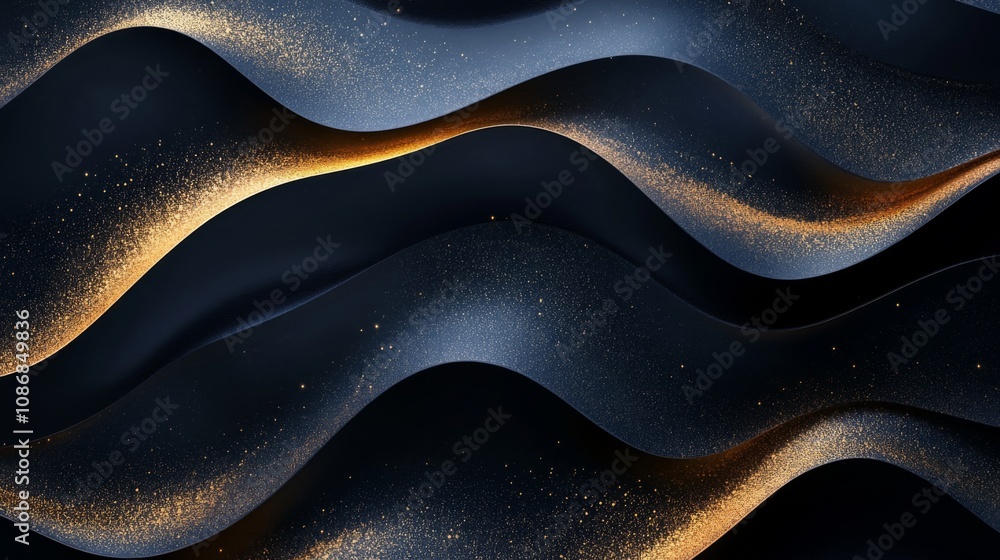 Abstract Dark Waves with Gold Accents