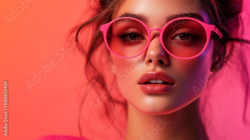 Fashionable Portrait of a Woman in Pink Sunglasses