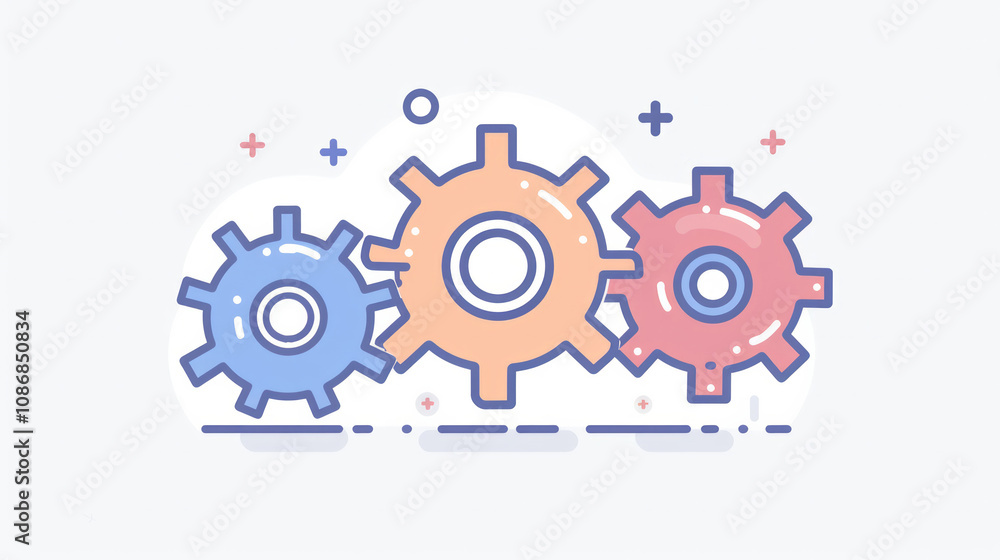 Gears, representing settings, configuration, or process management. Gears, representing settings, configuration, or process management.