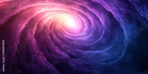 Abstract Swirling Tunnel of Purple and Pink Rock Formations with Glowing Light at the End photo