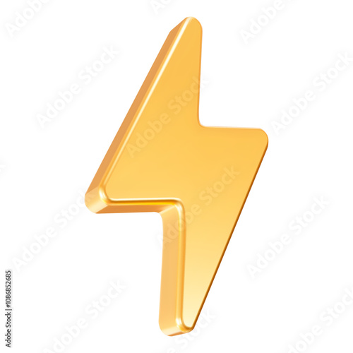 3d golden charger symbol. Gold sign thunder. Symbol of energy, danger. Minimalistic electrical discharge. Vector illustration. 