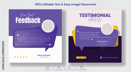 Customer review testimonial template for social media post banner ads and Client feedback square flyer or poster template Bundle, testimonial social media pack or ads collection