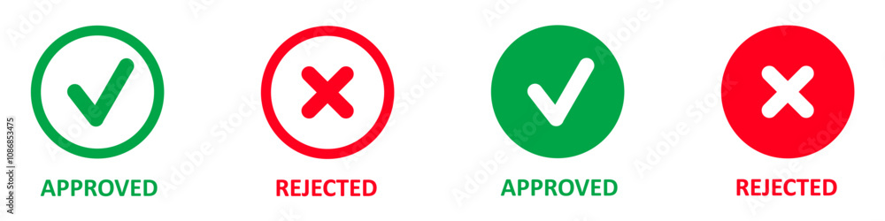 Green check mark and red cross mark icon. Vector illustration. Green check mark and red cross mark icon. Vector illustration.