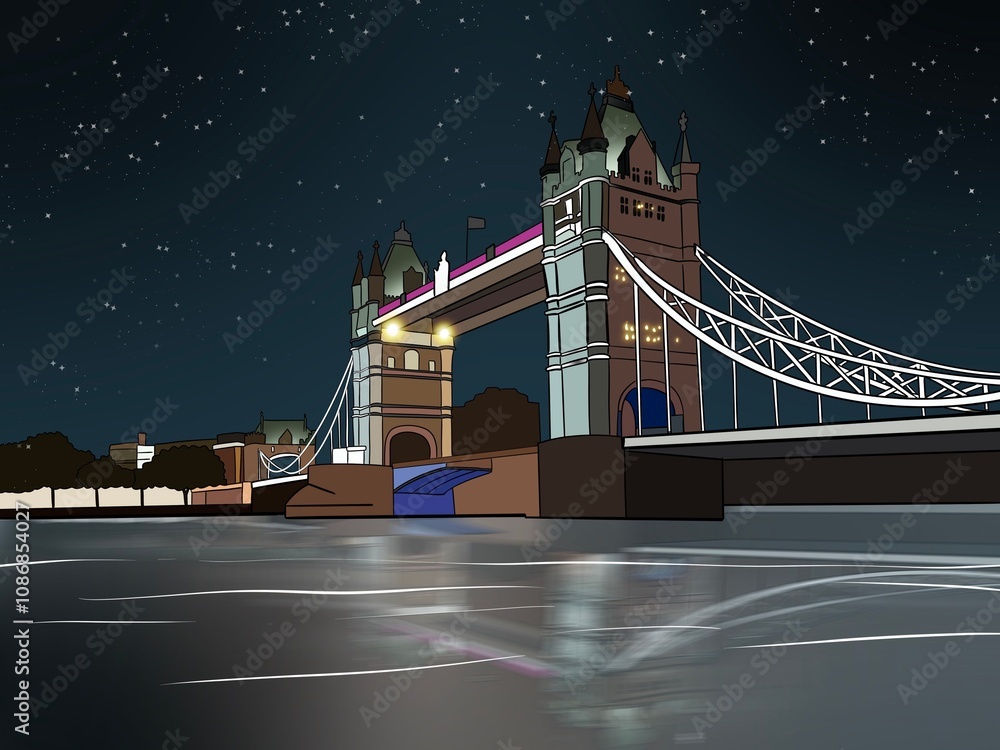 Obraz premium Tower Bridge, London, England, UK. Cartoon Illustration background