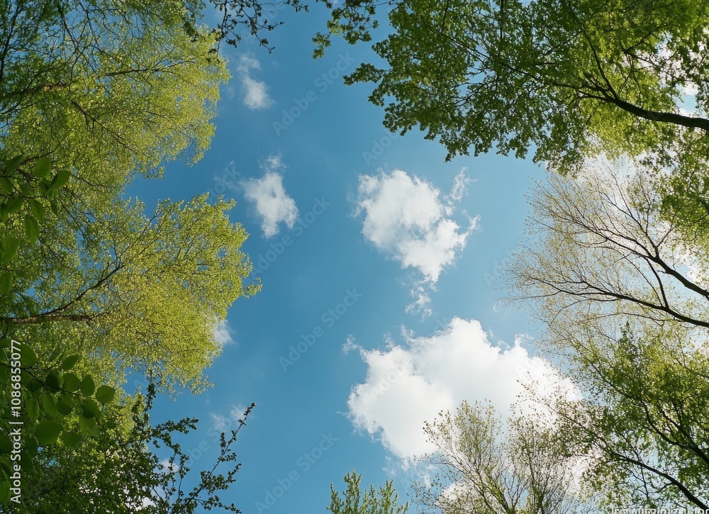 Obraz premium Spring Forest Canopy and a Beautiful Sky
