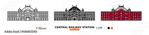 Central Railway Station Line Icon. Tokyo_Japan, Silhouette, Color Symbol, Editable Stroke.