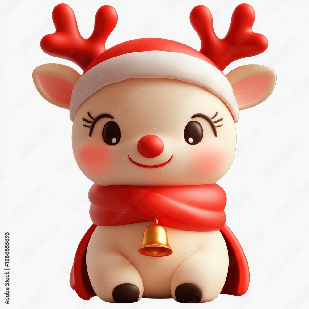 Adorable 3D Render of a Christmas Reindeer Wearing a Santa Hat and Scarf Adorable 3D Render of a Christmas Reindeer Wearing a Santa Hat and Scarf