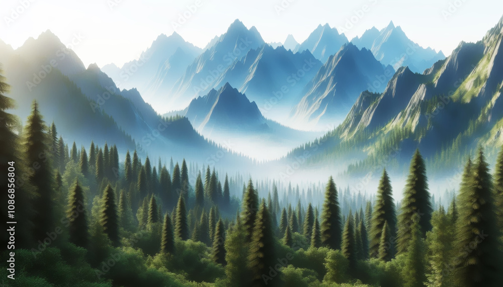 Fototapeta premium Mountains in the forest background illustration