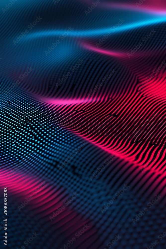 Abstract Digital Waves in Vibrant Colors of Blue and Red Showcasing Depth and Texture for Modern Digital Art Backgrounds and Designs