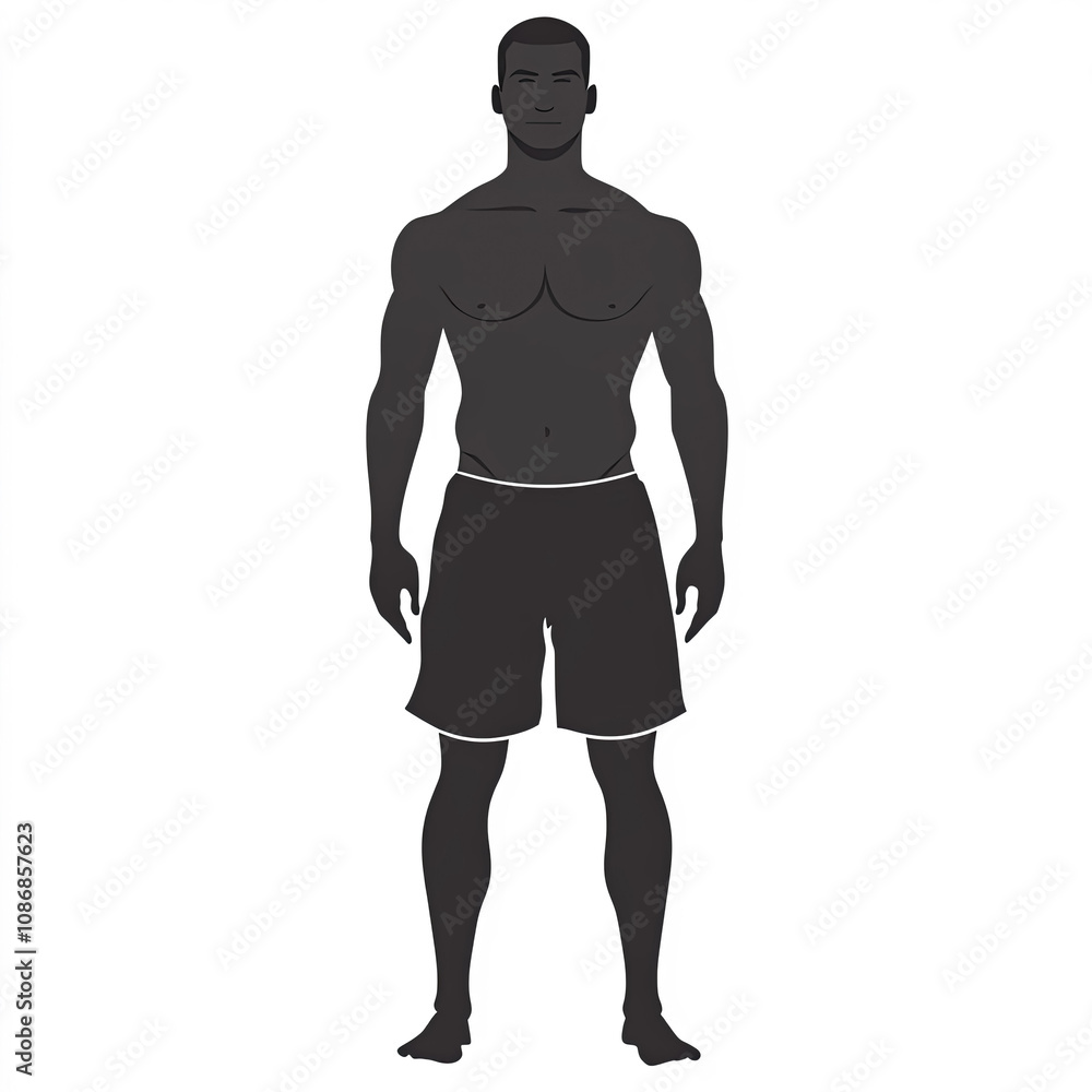 Man Shirtless Silhouette, Illustration Isolated On White Background Man Shirtless Silhouette, Illustration Isolated On White Background