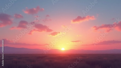 Serene sunset scene open landscape warm colors golden light glow