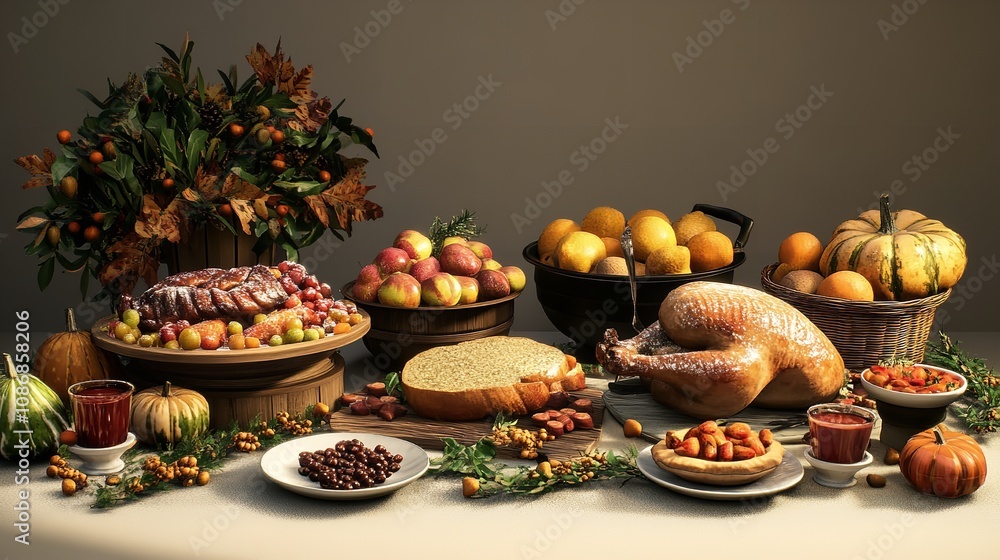 Festive Thanksgiving Table with Homemade Apple Pie Festive Thanksgiving Table with Homemade Apple Pie