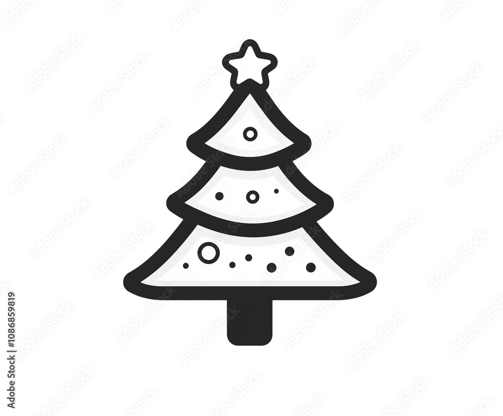 PNG cut out isolated background. Simple and clean Christmas tree icon featuring a star at the top, minimal decorations, and geometric lines. PNG cut out isolated background. Simple and clean Christmas tree icon featuring a star at the top, minimal decorations, and geometric lines.