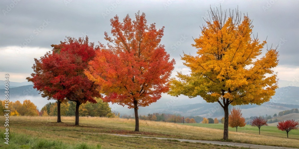 Vibrant Autumn Trees with Colorful Leaves in Red, Orange, and Yellow - Perfect for Fall Decor and Nature Themes Vibrant Autumn Trees with Colorful Leaves in Red, Orange, and Yellow - Perfect for Fall Decor and Nature Themes