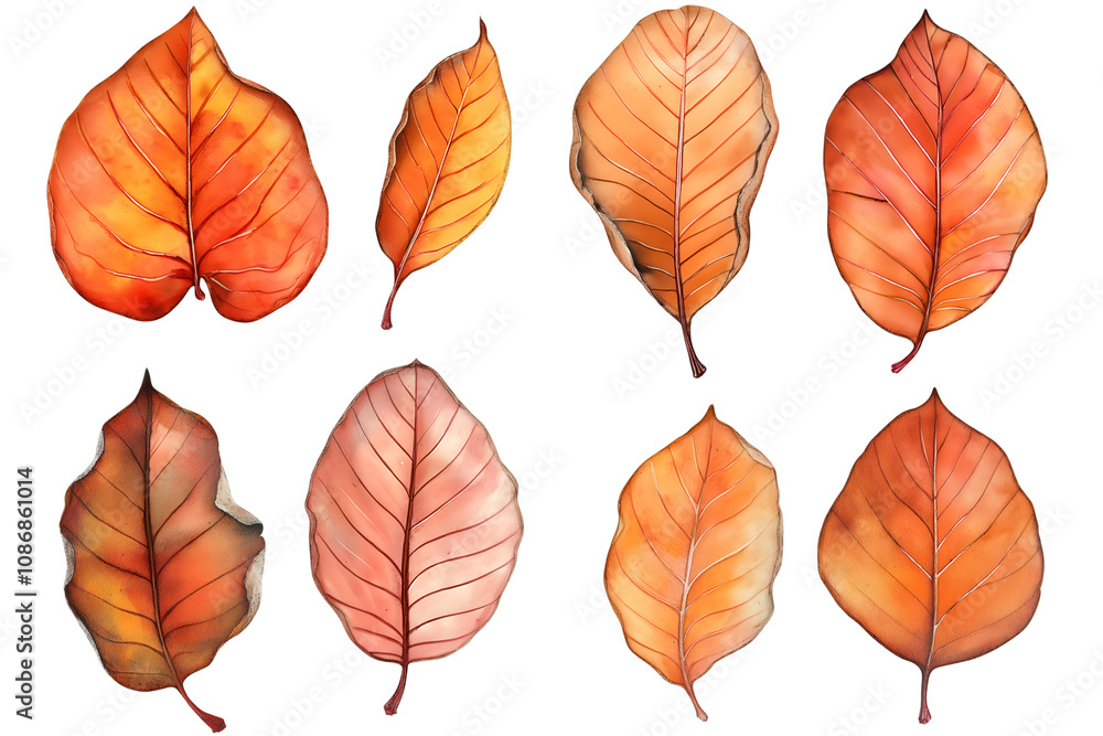 Obraz premium Autumn leaves isolated on white background, cut out png.