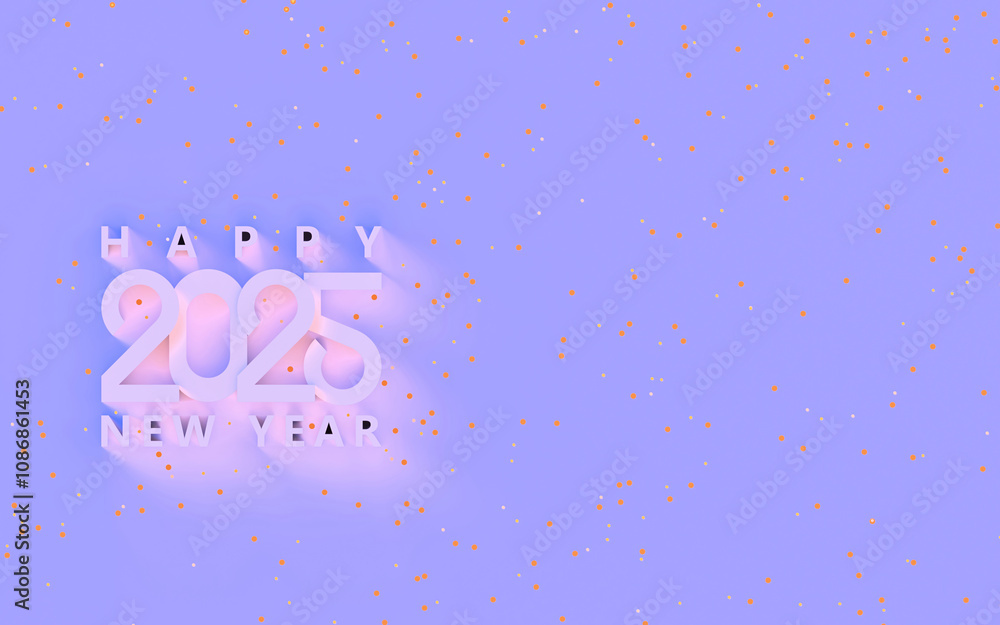 Happy new year 2025; simple glitter geometric text on light purple background with copy space and confetti, 3d rendering, 3d illustration Happy new year 2025; simple glitter geometric text on light purple background with copy space and confetti, 3d rendering, 3d illustration