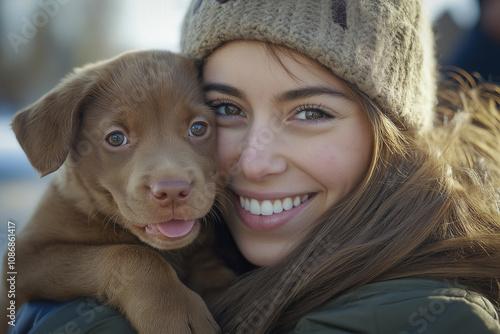 Woman holding puppy