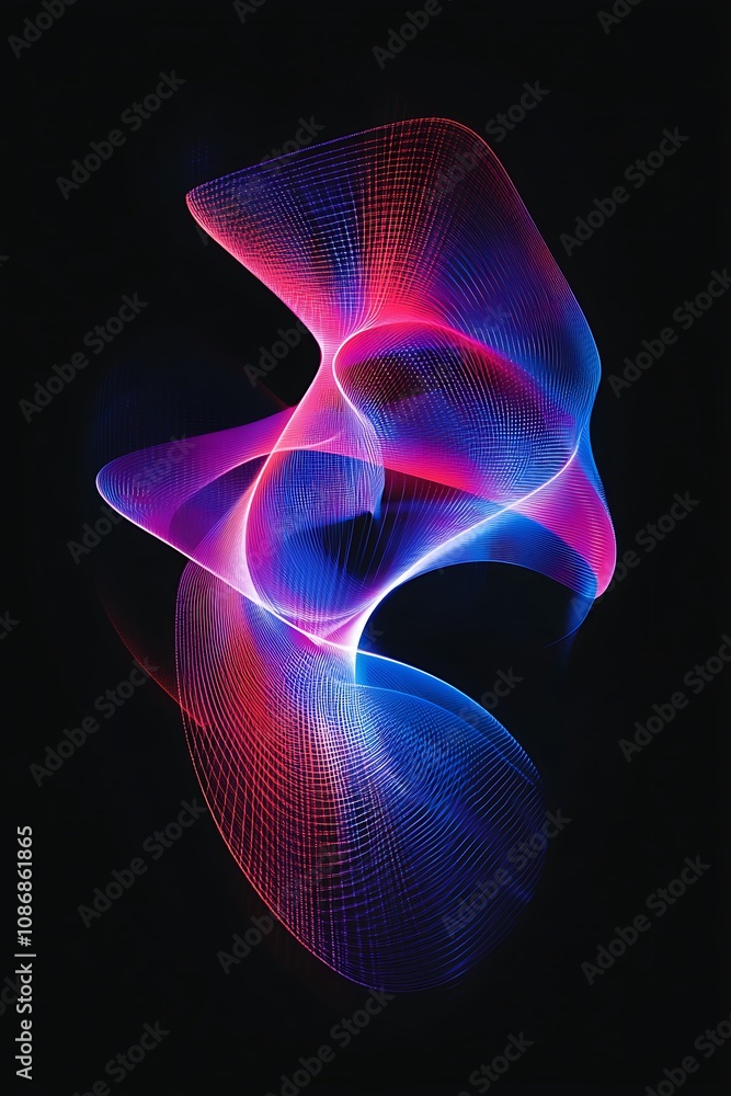 Fototapeta premium Abstract Light Waves in Vibrant Colors Featuring Blue and Pink Hues with Fluid Motion Against a Dark Background for Modern Art and Design