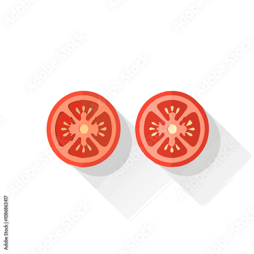 Simple flat 2D icon sliced red tomato isolated on a transparent background, vector, flat design, animation design, vector, flat design, animation design, simple flat 2D icon design, 2d flat 