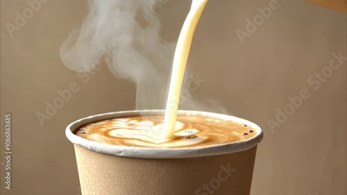 close up HD video of coffee and milk pouring into paper cup
