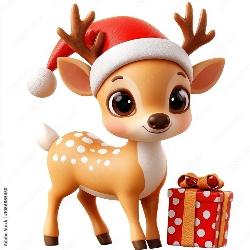 Adorable Christmas Reindeer with Gift Adorable Christmas Reindeer with Gift