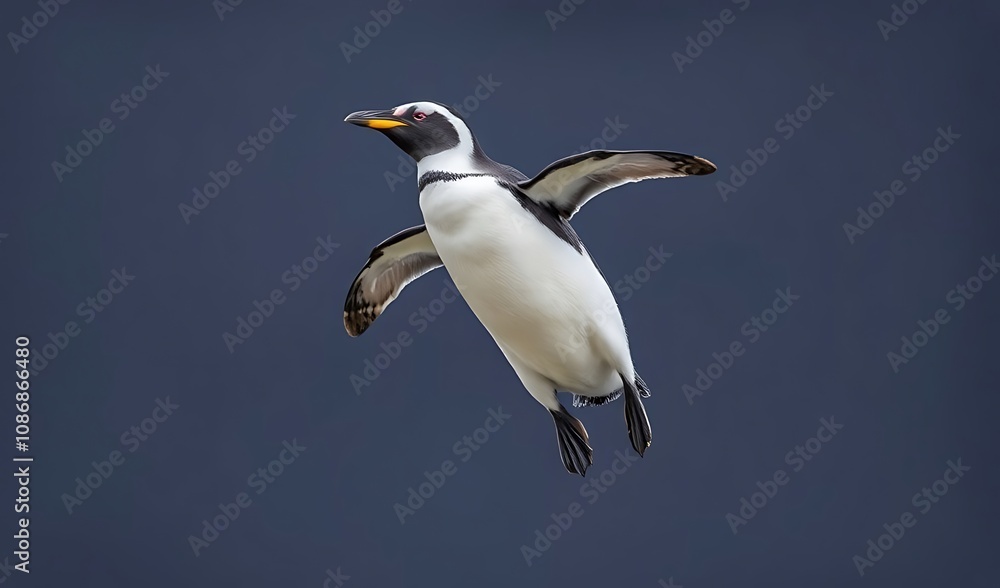 Magellanic Penguin in Flight over the Ocean. AI Generated Magellanic Penguin in Flight over the Ocean. AI Generated