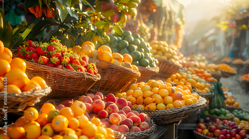 Vibrant Farmers Market with Fresh Produce Displayed Vibrant Farmers Market with Fresh Produce Displayed
