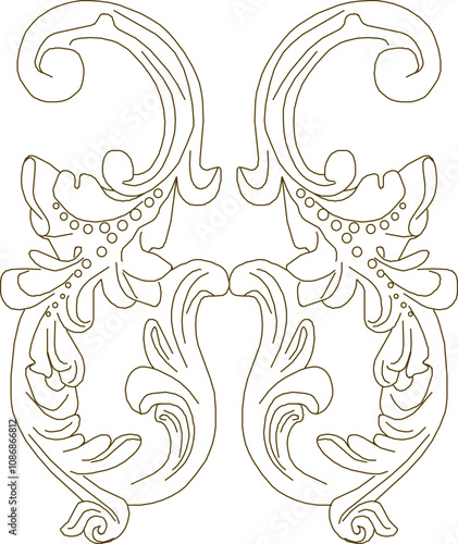 Vector sketch illustration of the silhouette of a classic ethnic vintage traditional floral ornament design for completeness of the image