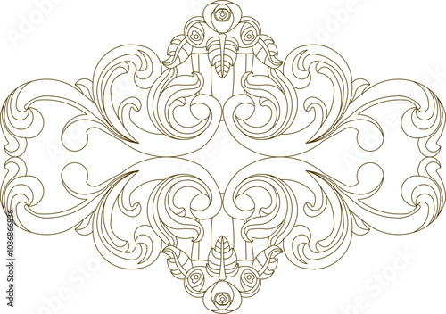 Vector sketch illustration of the silhouette of a classic ethnic vintage traditional floral ornament design for completeness of the image 