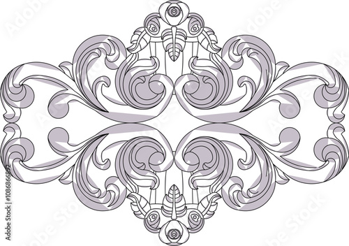 Vector sketch illustration of the silhouette of a classic ethnic vintage traditional floral ornament design for completeness of the image