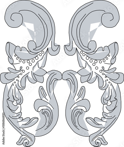Vector sketch illustration of the silhouette of a classic ethnic vintage traditional floral ornament design for completeness of the image