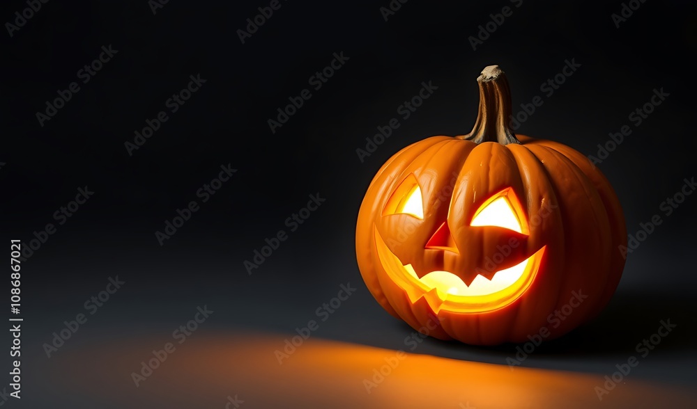 Glowing Jack-o'-Lantern on Dark Background: A Halloween Night Image. AI Generated Glowing Jack-o'-Lantern on Dark Background: A Halloween Night Image. AI Generated