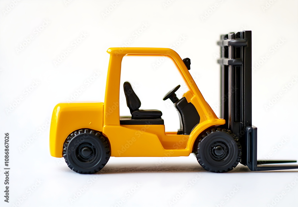 A yellow toy forklift side view A yellow toy forklift side view