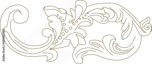 Vector sketch illustration of the silhouette of a classic ethnic vintage traditional floral ornament design for completeness of the image