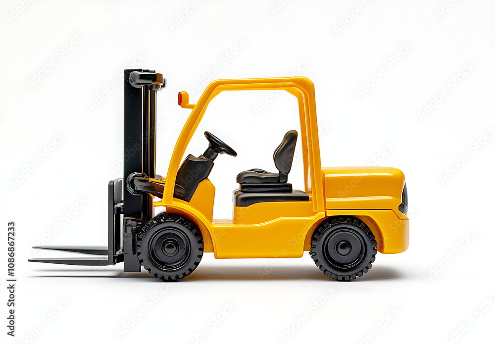 A yellow toy forklift side view A yellow toy forklift side view