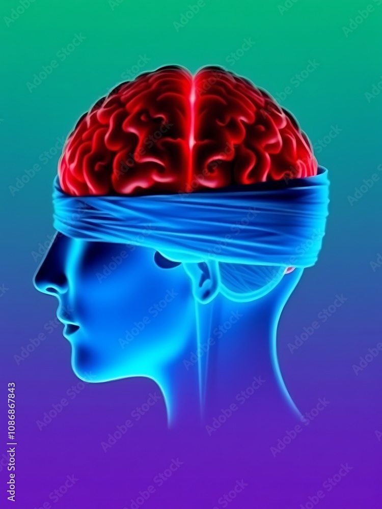 Blindfolded Brain: A 3D Render of Cognitive Impairment. AI Generated Blindfolded Brain: A 3D Render of Cognitive Impairment. AI Generated