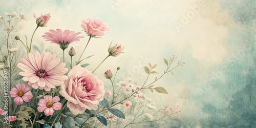 Vintage style flower illustration with pastel colors and watercolor effect, illustration, nature