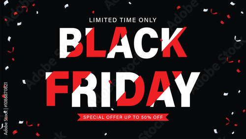 Wallpaper Mural Black Friday Modern minimal red and white text symbol of Black Friday with discount offer. Design template for Black Friday sale, promotion, advertising and social media ad. Torontodigital.ca