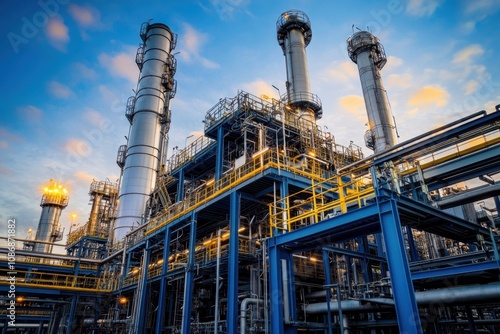Wallpaper Mural Industrial plant with pipes and towers during sunset under a colorful sky Torontodigital.ca