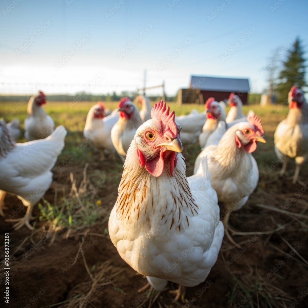 Fototapeta premium Chickens poultry animal field.