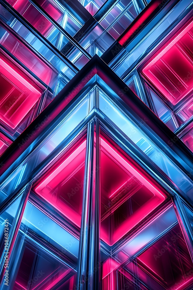 Futuristic Abstract Background with Neon Lighting and Geometric Glass Structures in Vibrant Blue and Pink Colors Creating a Stunning Visual Effect Futuristic Abstract Background with Neon Lighting and Geometric Glass Structures in Vibrant Blue and Pink Colors Creating a Stunning Visual Effect