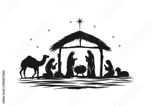 Christmas Nativity Scene in the desert at night