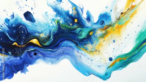 Abstract splash of watercolor paint blending in dynamic patterns, symbolizing creativity, artistic expression, and freedom, isolated on a white background.