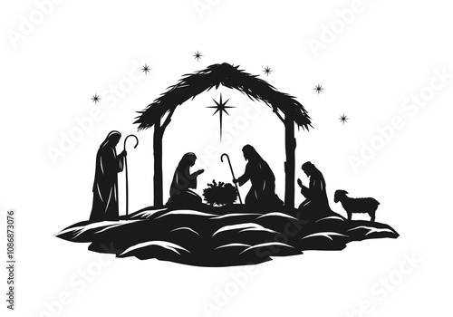 Christmas Nativity Scene in the desert at night