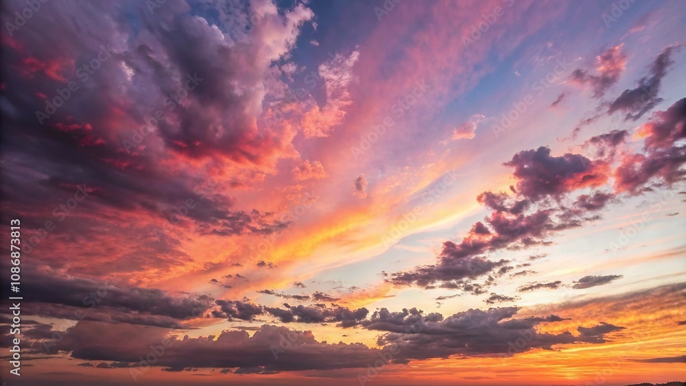 Fototapeta premium Whimsical abstract sunset sky with vibrant colors, whimsical style, unique art style