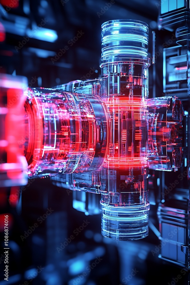 Futuristic Abstract Technology Design with Illumination in Blue and Red Colors Demonstrating Innovation and Progress in Digital Industry and Engineering Futuristic Abstract Technology Design with Illumination in Blue and Red Colors Demonstrating Innovation and Progress in Digital Industry and Engineering
