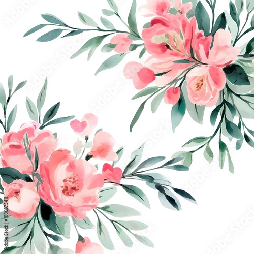 Watercolor illustration of a harmonious floral frame arrangement graces the canvas.